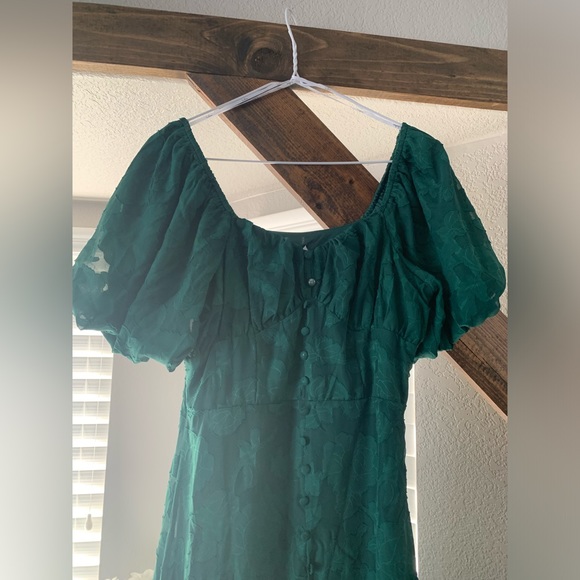 NWOT Lulus Everlasting Charm Emerald Green Floral Jacquard Midi Dress - Picture 6 of 9